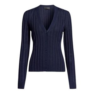 NILI LOTAN Brenna Cardigan Merino Wool Ribbed Sweater Navy Size M